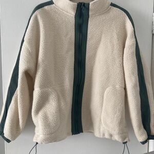Women's Cream and Green Fleece Jacket